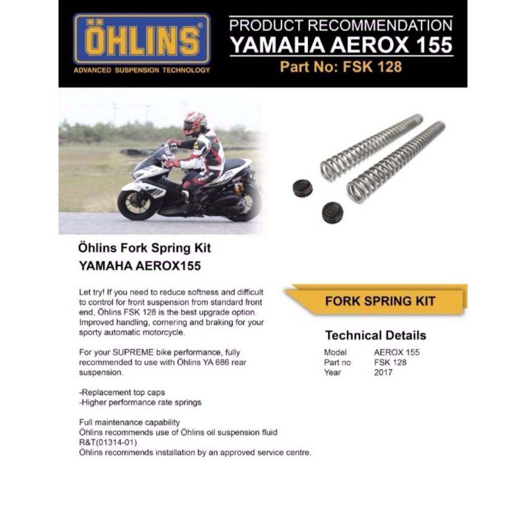 OHLINS ชุดสปริงโช๊คหน้า สำหรับ Yamaha Aerox155