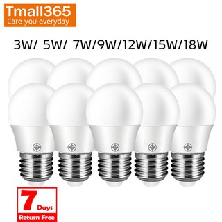 Tmall365-【แพ็ก 10 หลอด】 หลอดไฟ LED E27 สว่างมากไม่กินไฟ แสงขาว สีเดย์ไลท์ Daylight 3W/5W/7W/9W/12W/15W/18W