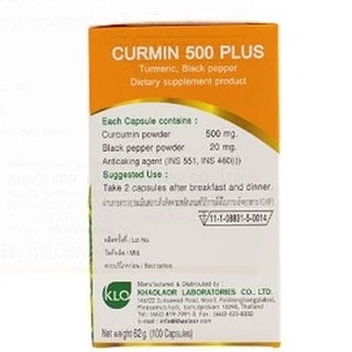 Khaolaor Curmin 500 Plus Turmeric with Black Pepper เคอร์มิน พลัส ขมิ้นชัน+พริกไทยดำ 100 แคปซูล#9964