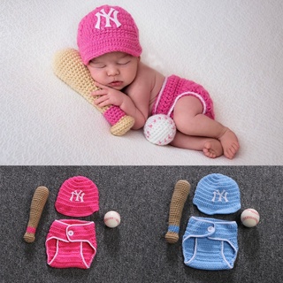 SOME 4Packs Newborn Infant Baby Photography Prop Crochet Knit Hat Diaper Costume Set