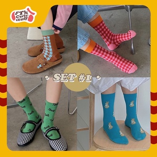 (พร้อมส่ง💓) SET#1 Korean socks 🥞 เซต4 คู่ ✨ถุงเท้า ข้อกลาง สุดcute สไตส์เกาหลี Y2K