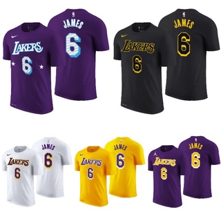 เสื้อยืดพิมพ์ลายแฟชั่นเสื้อยืดบาสเก็ตบอล Nba Gametime La Lakers 6 Lebron James สําหรับผู้ชาย