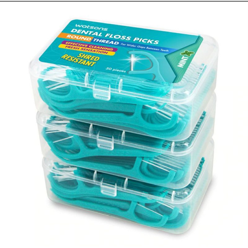วัตสัน ไหมขัดฟันเส้นกลม รสมินต์ ชนิดด้าม 1กล่องมี50ชิ้น ราคา29บาทต่อกล่อง