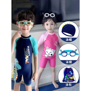 QYGOLF : Kids Swimming Suit เซ็ตเด็กชุดว่ายน้ำบอดี้สูทเด็ก ชุดว่ายน้ำเด็กลายการ์ตูน (SWB001)_