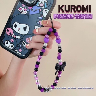 สายเชือกโซ่คล้องโทรศัพท์มือถือ ประดับลูกปัด ลายการ์ตูน Kuromi kpop ผีเสื้อน่ารัก แบบสากล