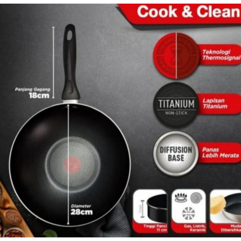 TEFAL COOK & CLEAN WOKPAN 28 CM / กระทะทอด
