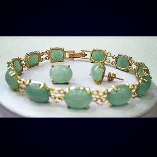 พร้อมส่ง Natural Green Aventurine bracelet earrings set