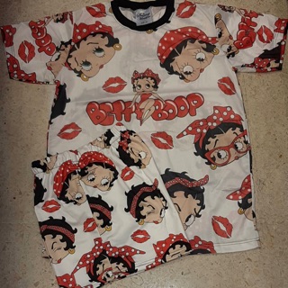 เซทเสื้อยืด &amp; กางเกงขาสั้นเอวสูงลายBettyboop white