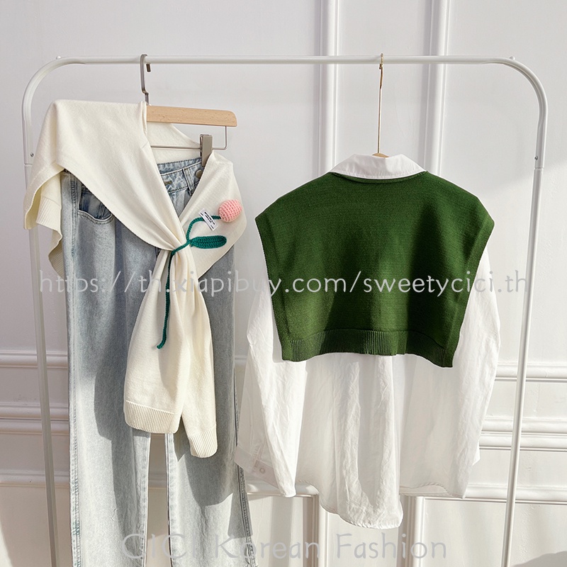 Cici ผ้าพันคอ ผ้าคลุมไหล่ ผ้าถัก ลายดอกไม้ ขนาดเล็ก แฟชั่นเกาหลี