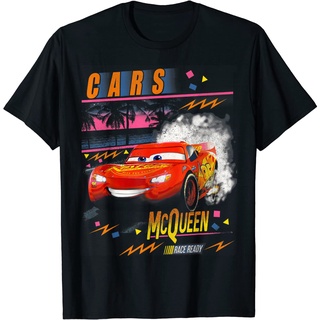 เสื้อยืดผ้าฝ้ายพรีเมี่ยม เสื้อยืด พิมพ์ลาย Disney Pixar Cars Lightning McQueen Palm Tree Sunset สําหรับผู้ชาย