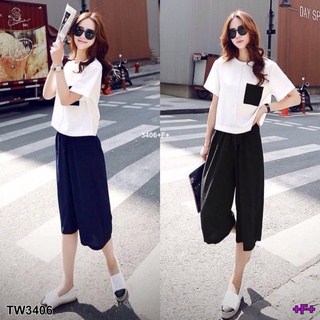 👗Pfashion [ส่งไว!!🚛] P3406 เซท 2 ชิ้ เสื้อแปะกระเป๋าหน้า กับกางเกง 6 ส่วน Set of 2 pieces, front pocket shirt