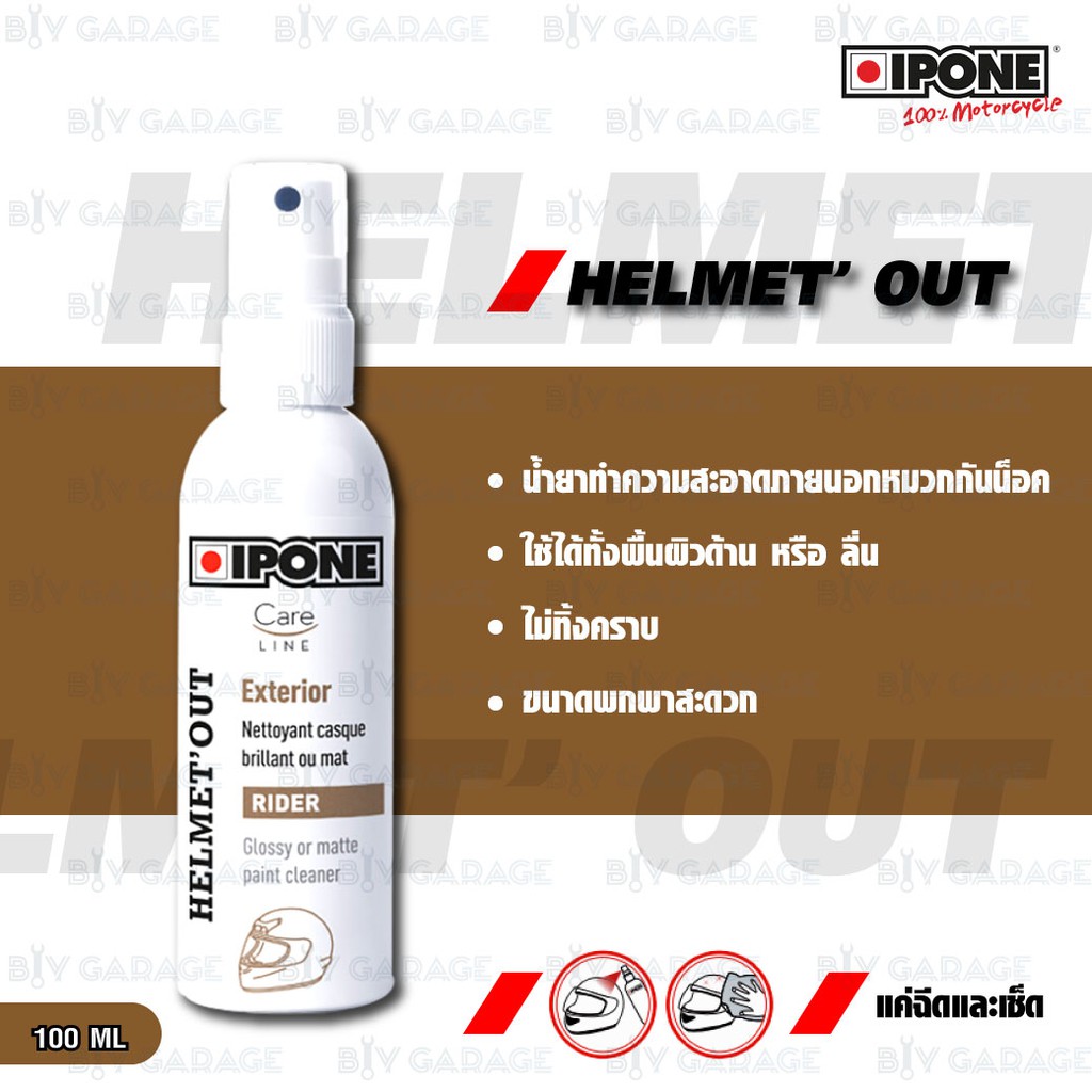 IPONE HELMET' OUT สเปรย์ทำความสะอาดคราบมันสำหรับบริเวณผิวด้านนอกของหมวกกันน็อค [ 100 ml ]