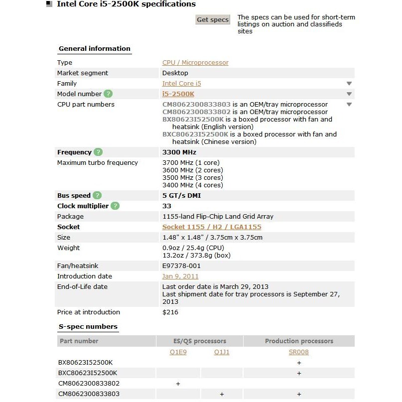 Intel Core I5 2500k I5 2500k I5 2500 K 3 3ghz Quad Core Cpu Processor 6m 95w Lga 1155 Tested 100 Working ราคาท ด ท ส ด