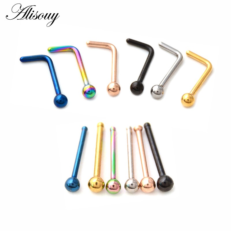 Alisouy 1PC 20G แหวนจมูกเหล็ก Nariz ต่างหู Nostril เจาะจมูกสกรูโค้งง่ามจมูกสตั๊ด Septum แหวนเครื่องประดับ
