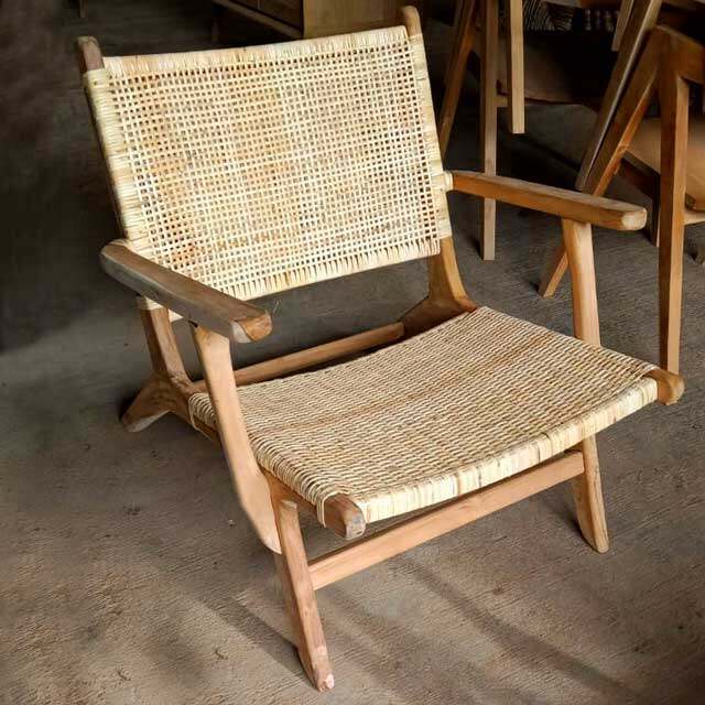 ▼❧เก้าอี้คาเฟ่ เก้าอี้ไม้สักแท้ผสมหวาย Woven rattan low lounge chair