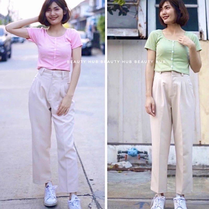 [#002] เสื้อครอป แขนสั้น แต่งกระดุมหน้า สวยเก๋ น่ารัก❤️ - รูปที่ 2