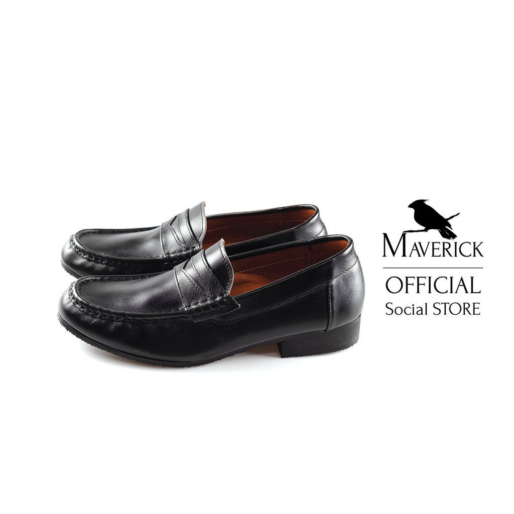 Black MARS Penny Moccasin : รองเท้าหนังแบบสวม ใส่เล่น ทรงโลฟเฟอร์ รองเท้าทำงาน สีดำ สวมใส่สบาย