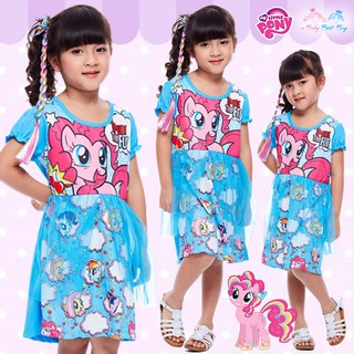 ชุดเดรส My Little Pony เดรสสั้น สีฟ้า แขนตุ๊กตา ลายพิงค์กี้พาย ลิขสิทธิ์ฮาสโบแท้ โพนี่แท้ (สำหรับเด็ก4-6-8-10 ปี)