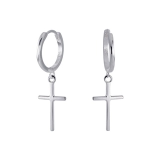 SILVER THAI Silver Cross Hoop Earrings with Charms  เงินแท้925แบบห่วงไม้กางเขน