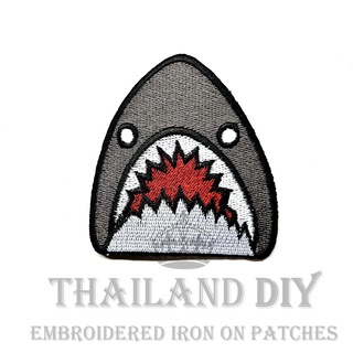 🦈 ตัวรีดติดเสื้อ งานปัก ลาย ฉลาม ปลาฉลาม ปากกว้าง การ์ตูน Shark Ocean Surf Patch WOP DIY ตัวรีด อาร์มติดเสื้อ กระเป๋า