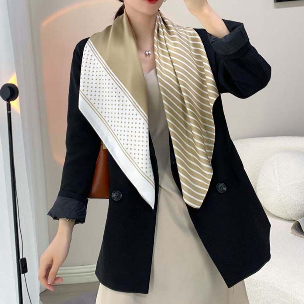 QQMALL Fashion Stripe Silk Scarf Spring summer Neck Wraps Square Large Scarf Headband Foulard Beach  Muffler Bag Belt Decoration Temperament Soft Ladies Shawl Female Scarves