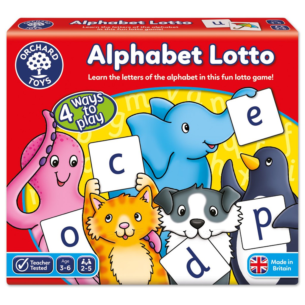 ORCHARD TOYS, Alphabet Lotto บอร์ดเกมส์เด็ก เสริมทักษะภาษาอังกฤษ ลิขสิทธิ์แท้ นำเข้าจากอังกฤษ 3-6 ปี