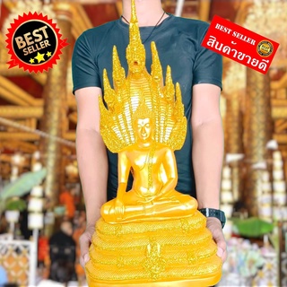 พระพุทธรูปนาคปรก สีทองทั้งองค์ รุ่นกาญจนาภิเษก หน้าตัก9นิ้ว องค์ใหญ่และมีความงดงามมาก บูชาเป็นองค์ประธานได้เลยหรือถวายวั