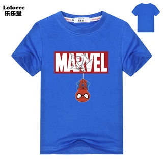 เสื้อยืดผ้าฝ้ายแขนสั้นพิมพ์ลาย Marvel Spiderman ทรงหลวมสําหรับผู้ชาย