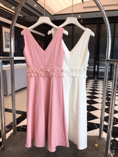 📍พร้อมส่ง📍Code : 910-9  เดรสออกงานสีชมพู งานป้าย  vshop