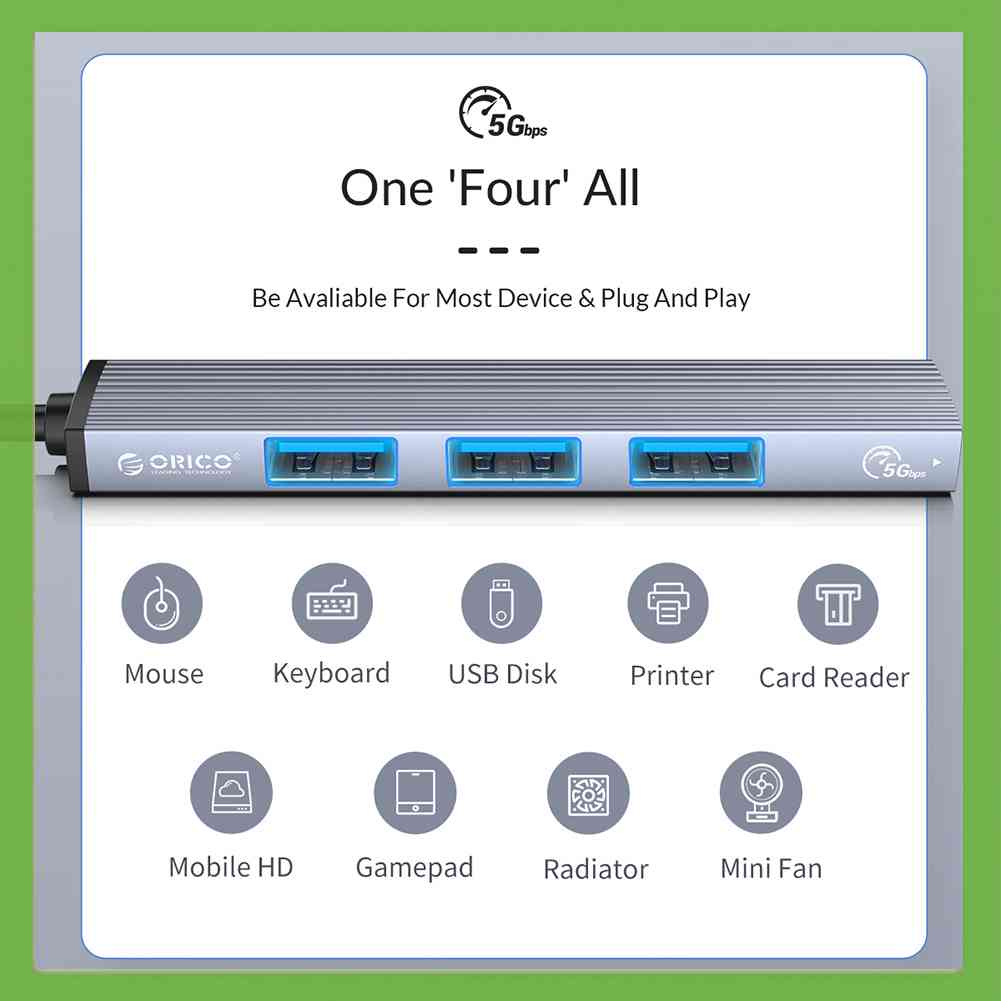 Orico AH13 Type-C เป็น USB3.0 ฮับความเร็วสูง อะแดปเตอร์ขยายการส่งสัญญาณ [Aigoni] #7