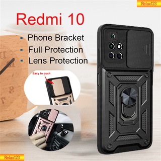 สำหรับ Xiaomi Redmi 10C 10 Redmi  Note 10 11 Pro 4G 5G เคสโทรศัพท์กล้องเลนส์ป้องกันเกราะกันกระแทกปลอกป้องกันพร้อมขายึดแหวนแม่เหล็กขาตั้งปลอก TPU โทรศัพท์เคสแข็งฝาหลัง