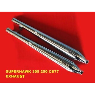 HONDA SUPERHAWK 305 250 CB77 EXHAUST MUFFLER (2 PCS) LH&amp;RH BM STYLE "NEW" // ท่อไอเสีย ท่อคู่ เหล็กชุบโครม