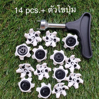 ปุ่มรองเท้ากอล์ฟ 14 pcs. +ตัวไข Spikes golf cleats Fast Twist 3.0 &amp; tour lock insert system(มีรู/เดือยกลางปุ่ม) for FJ