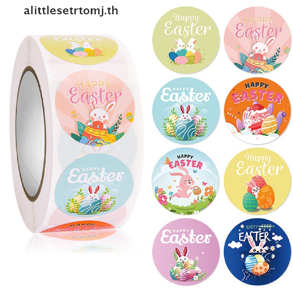 alittlesetrtomj 500pcsroll Happy Easter Rabbit Stickers Cute Sealing ...