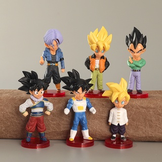 โมเดลฟิกเกอร์ PVC อนิเมะญี่ปุ่น Dragon Ball Z Son Goku Super Saiyan Kakarotto Vegeta Torankusu Trunks Son Gohan 6 ชิ้น ต่อชุด