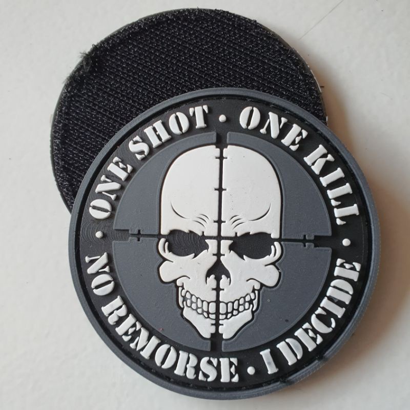 TARGET ONE SHOT ONE SKULL KILL LOGO RUBBER PATCH/TACTICAL RUBBER EMBLEM PATCH