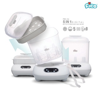 Fico เครื่องนึ่งขวดนม หม้อนึ่งขวดนม 5 in 1 พร้อมอบแห้ง รุ่น FBS-06 รุ่นใหม่ล่าสุด