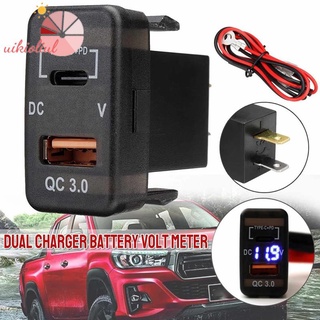 Car Type-C+PD QC3.0 Charger Dual USB Adapter Dashboard Socket Voltmeter for Landcruiser Prado FJ Cruiser Hiace RAV4