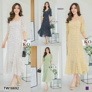 MM16692 เดรสยาว แขนพองระบาย ซับในทั้งตัว ซิปหลัง.. Long dress, puffy sleeves, fully lined, back zip..