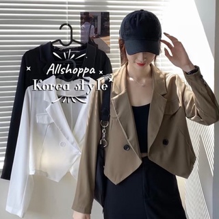 ราคาAllshoppa 💖 ส่งทันที Blazer crop top เสื้อสูทเบลเซอร์แขนยาว ทรงครอป สไตล์เกาหลี 🌿