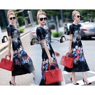 พร้อมส่ง  Cliona made Ultra Luxury Embroidered Flowers On Golden Dark Night Chanel Floral Line Dres