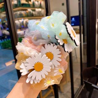 Korean Fashion Organza Cute Daisy Candy Color Hair Rope / INS Sweet Chamomile Gauze Hair Tie Ring Flower Rubber Band