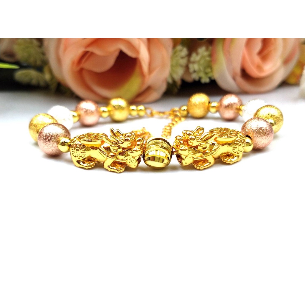 jewelryshop365 K517  ปี่เซี่ยะงาน 3 กษัตริย์ข้อมือเงินแท้งาน 92.5 % ลายเม็ดกลมขัดทราย ขนาด 10 มิล