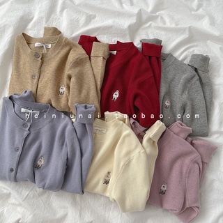 Teddy bear cardigan 🧸☁️ คาร์ดิแกนลายน้องหมี 🤲🏻 preorder ♡