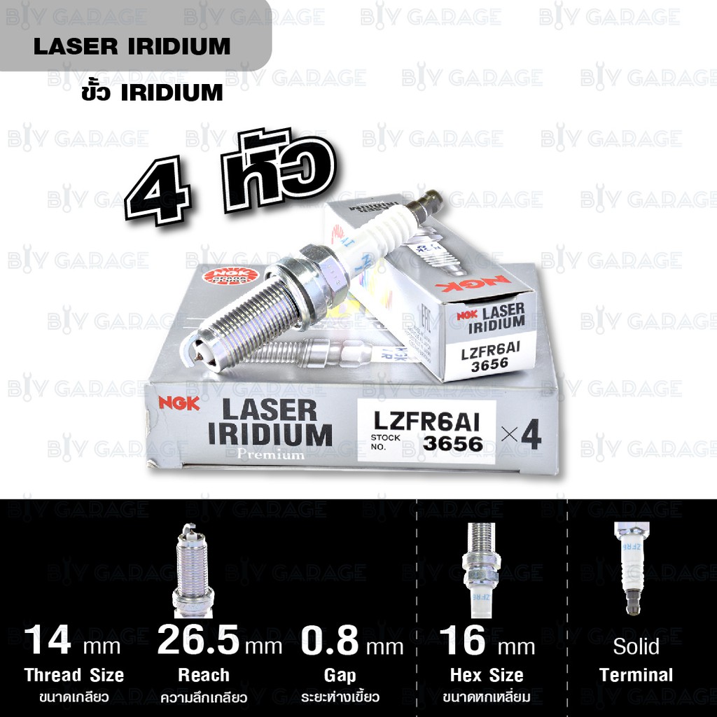 NGK หัวเทียน LASER IRIDIUM LZFR6AI 4 หัว ใช้สำหรับรถยนต์ MitsubishiSpace Wagon ’95-’11 - Made in Jap