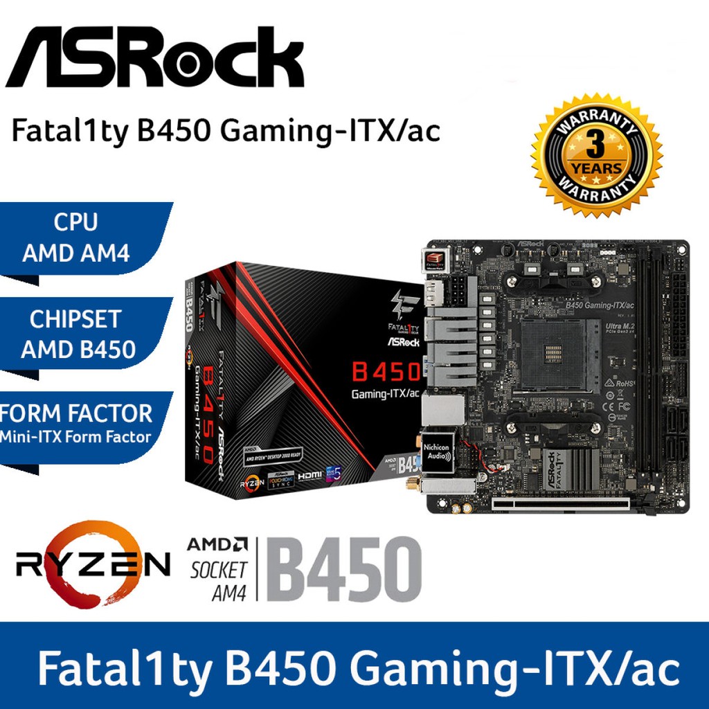 Mainboard เมนบอร ด Am4 Asrock Fatal1ty B450 Gaming Itx Ac Warranty 3 Y Shopee Thailand