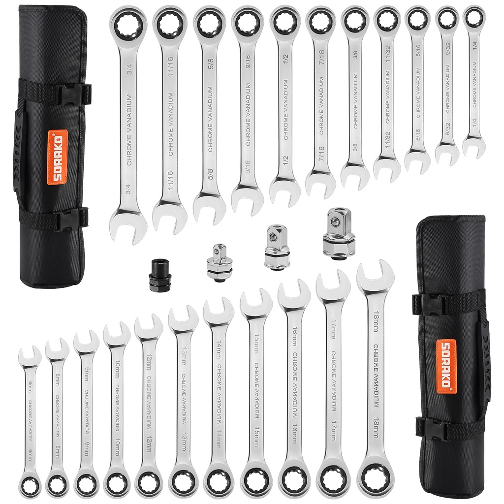 ประแจ SORAKO Ratcheting Combination Wrench Set, 26piece SAE Metric
