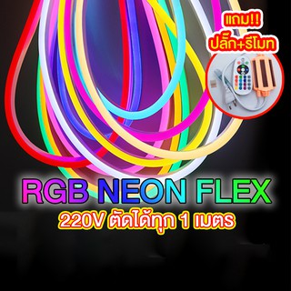 ไฟเส้นเปลี่ยนสีได้ ประดับตกแต่งบ้าน ยืดหยุ่น กันน้ำ ควบคุมผ่านรีโมท RGB LED Neon Flex 220V ไฟเส้น ไฟตกแต่งห้อง