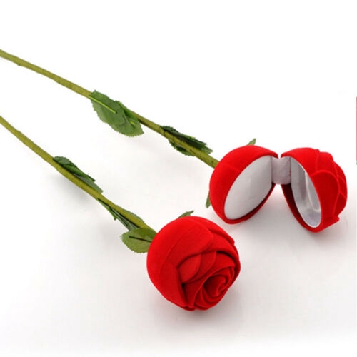 กล่องเก็บเครื่องประดับดอกกุหลาบสีแดง1ชิ้น,เคสแสดงแหวนดอกไม้หรูหราสําหรับหมั้นหรือของขวัญ(ไม่มีสาขาหรือใบ) - รูปที่ 3