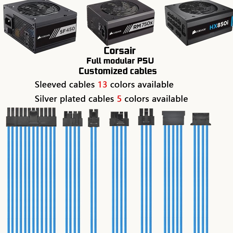 ที่กําหนดเอง corsair สาย psu แบบแยกส่วนเต็มแขนสายชุบเงิน MOD